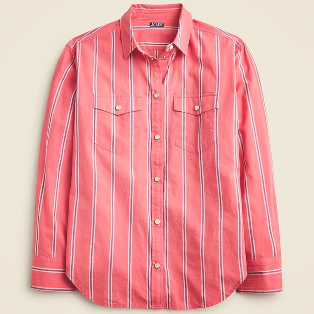 J. Crew Voile Western Barfield Red Striped Shirt women’s size 12 NEW